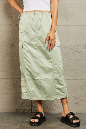 I've Got Time High Waisted Cargo Midi Skirt-Light Green Light Green Casual Midi Skirt by Vim&Vigor | Vim&Vigor Boutique