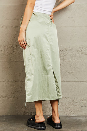 I've Got Time High Waisted Cargo Midi Skirt-Light Green Light Green Casual Midi Skirt by Vim&Vigor | Vim&Vigor Boutique