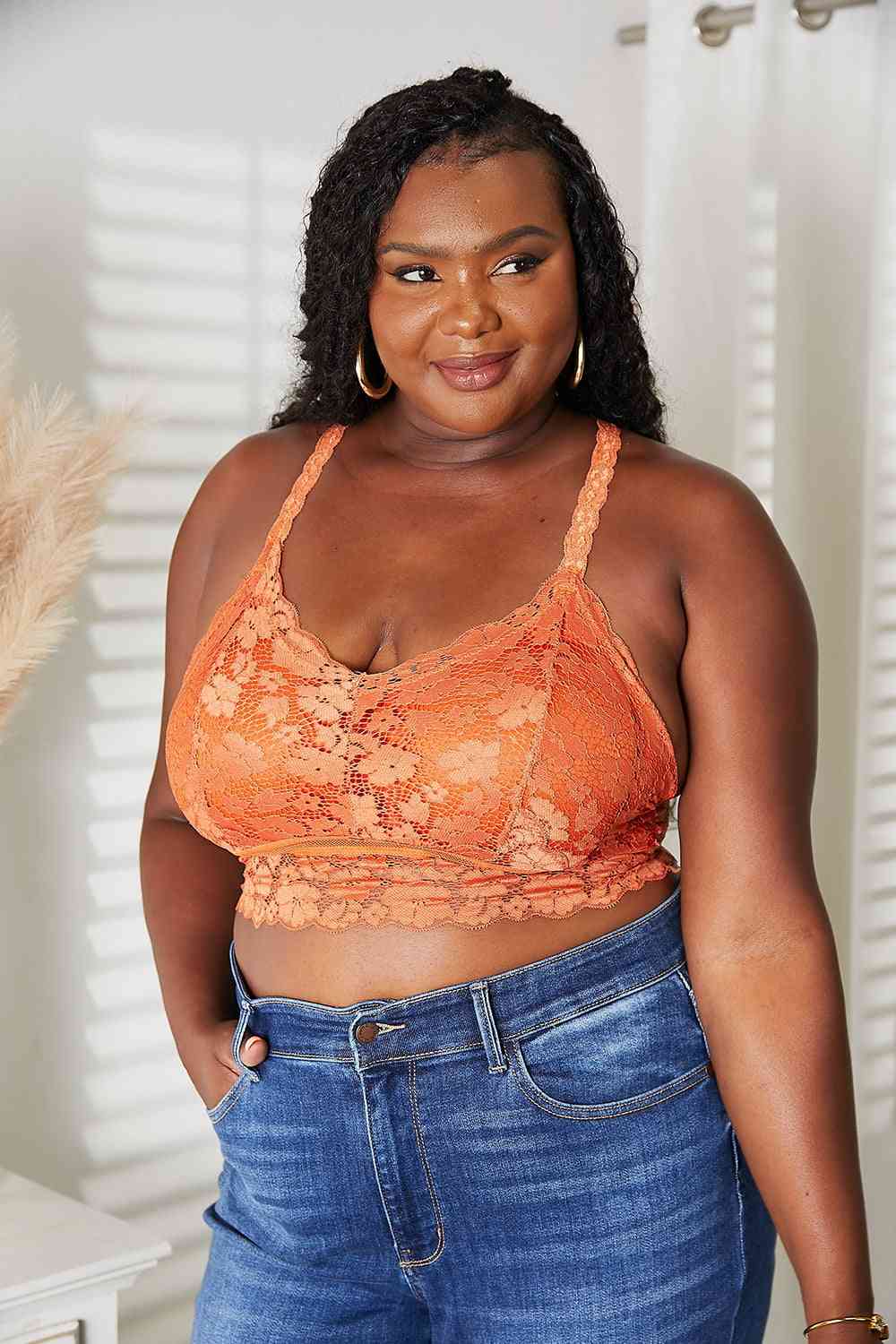 JadyK Tawnie Crisscross Lace Bralette-Rust Rust Crisscross Back Full Size Bralette by Vim&Vigor | Vim&Vigor Boutique