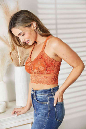 JadyK Tawnie Crisscross Lace Bralette-Rust Rust Crisscross Back Full Size Bralette by Vim&Vigor | Vim&Vigor Boutique