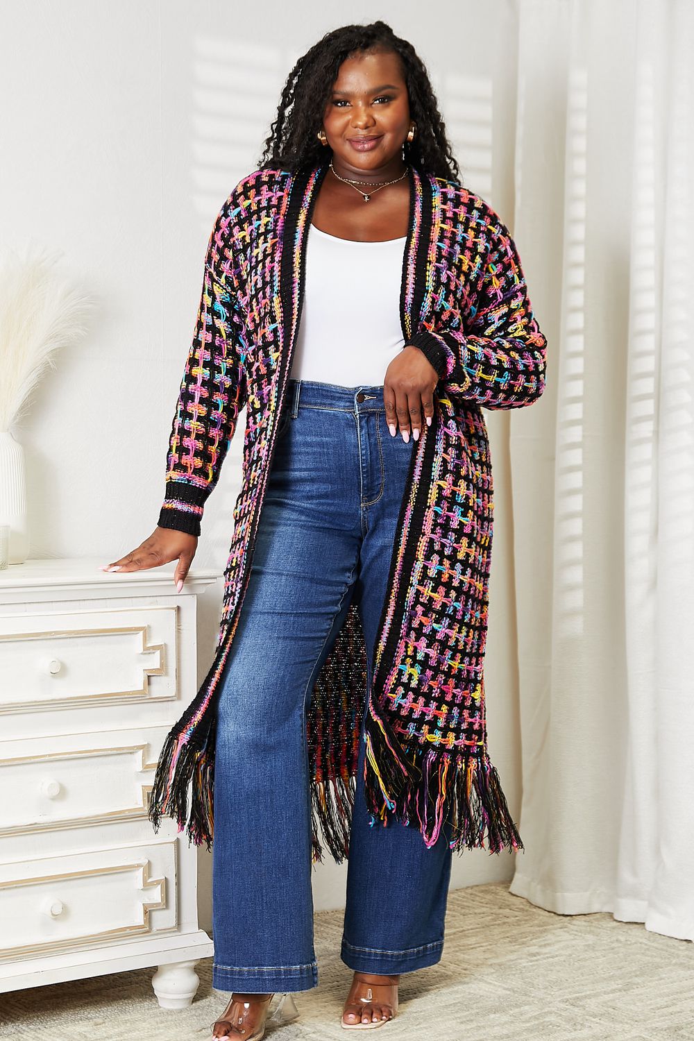 Josephine Multicolored Open Front Fringe Hem Cardigan Multicolor Cardigans by Vim&Vigor | Vim&Vigor Boutique