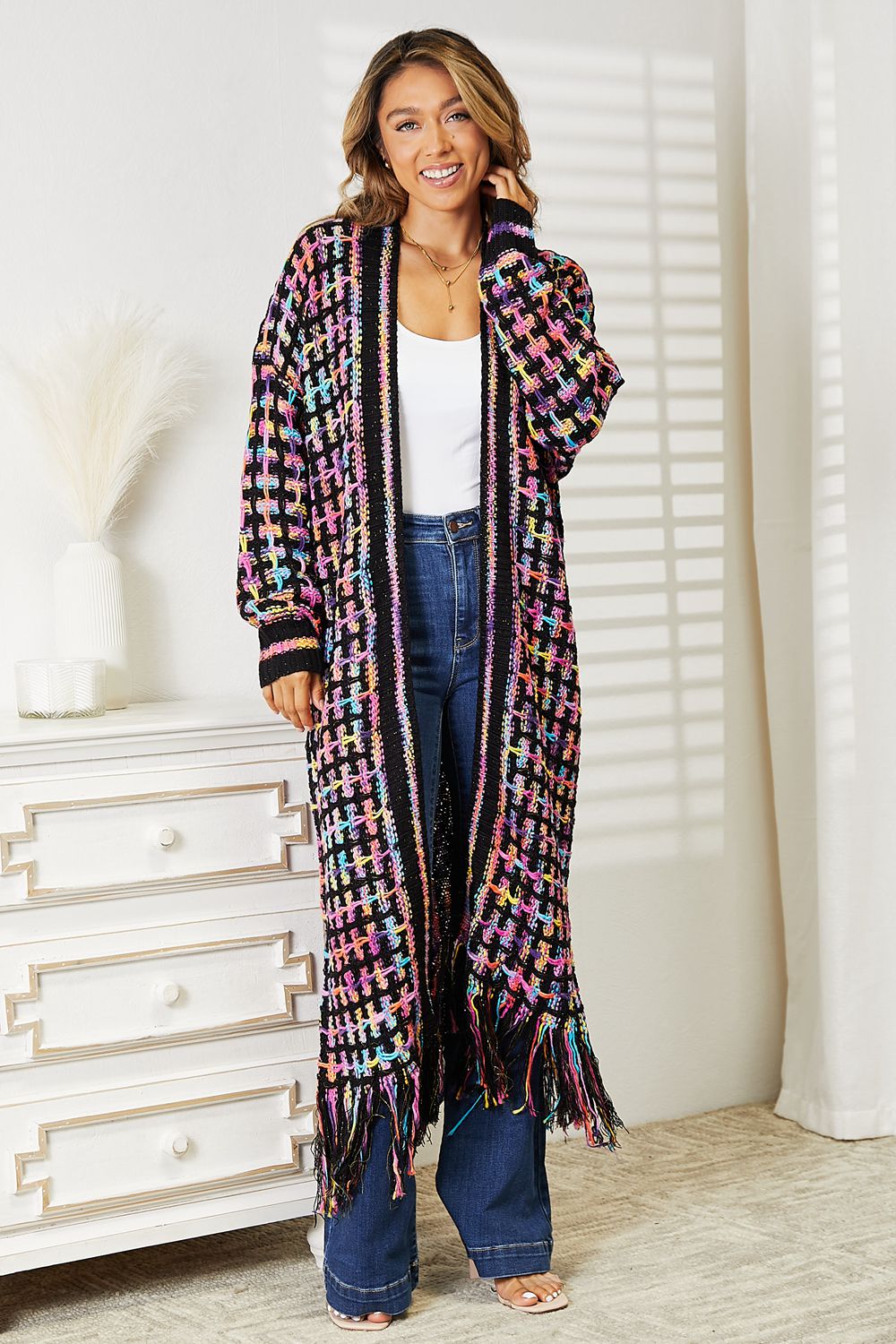 Josephine Multicolored Open Front Fringe Hem Cardigan Multicolor Cardigans by Vim&Vigor | Vim&Vigor Boutique