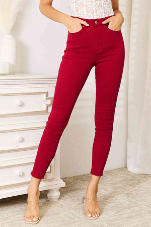 Judy Blue Scarlet High Waist Tummy Control Skinny Jeans Red High Waist Tummy Control Jeans by Vim&Vigor | Vim&Vigor Boutique