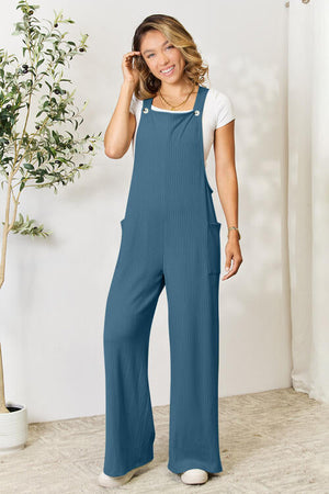 Jump Into Comfort Wide Strap Overall with Pockets French Blue S Jumpsuits by Vim&Vigor | Vim&Vigor Boutique