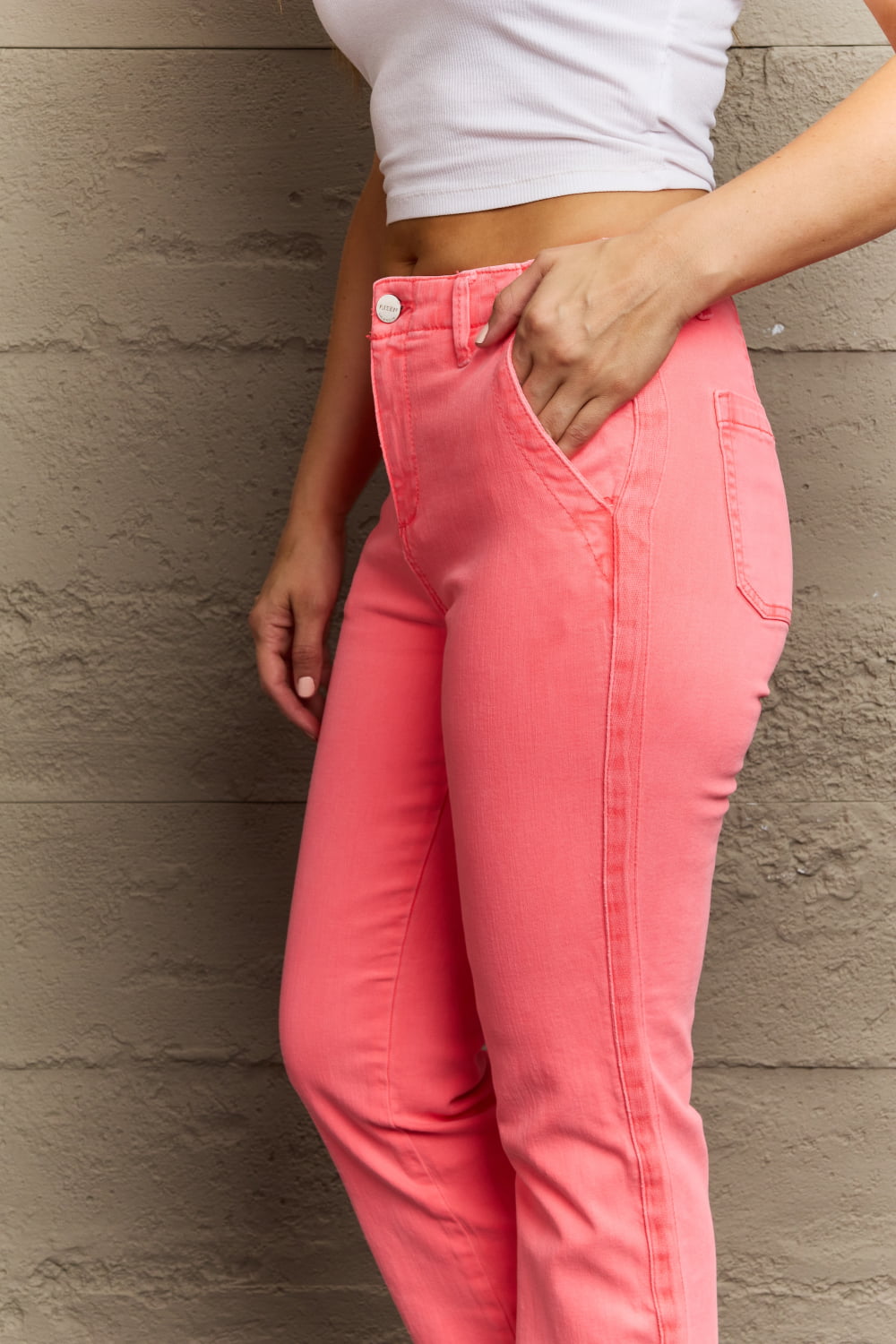 Kara High Waist Side Twill Straight Jeans by RISEN Coral Denim Jeans by Vim&Vigor | Vim&Vigor Boutique