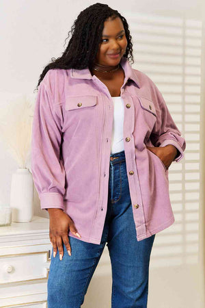 Keepi It Cozy Button Down Shacket-Lavendar Lavender Shackets by Vim&Vigor | Vim&Vigor Boutique