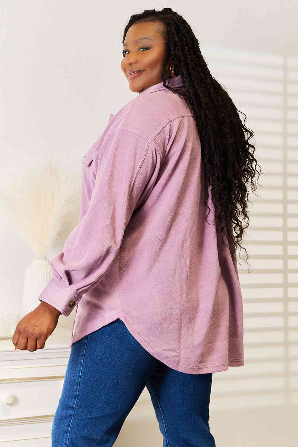 Keepi It Cozy Button Down Shacket-Lavendar Lavender Shackets by Vim&Vigor | Vim&Vigor Boutique