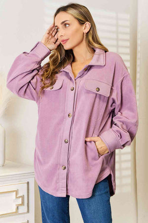 Keepi It Cozy Button Down Shacket-Lavendar Lavender Shackets by Vim&Vigor | Vim&Vigor Boutique