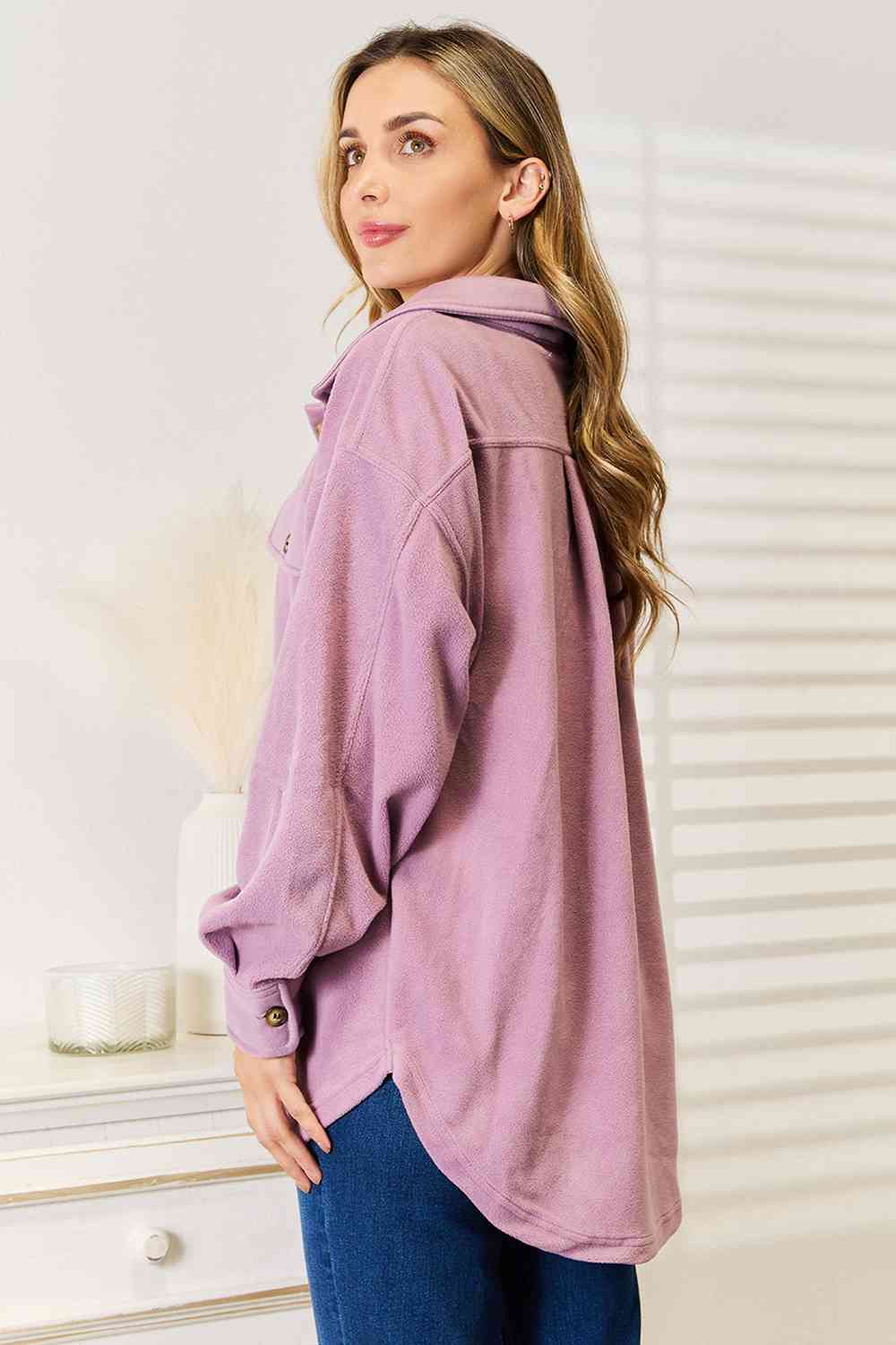 Keepi It Cozy Button Down Shacket-Lavendar Lavender Shackets by Vim&Vigor | Vim&Vigor Boutique