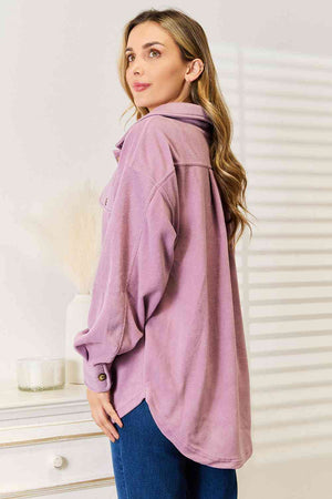 Keepi It Cozy Button Down Shacket-Lavendar Lavender Shackets by Vim&Vigor | Vim&Vigor Boutique