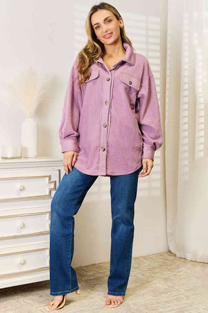 Keepi It Cozy Button Down Shacket-Lavendar Lavender Shackets by Vim&Vigor | Vim&Vigor Boutique