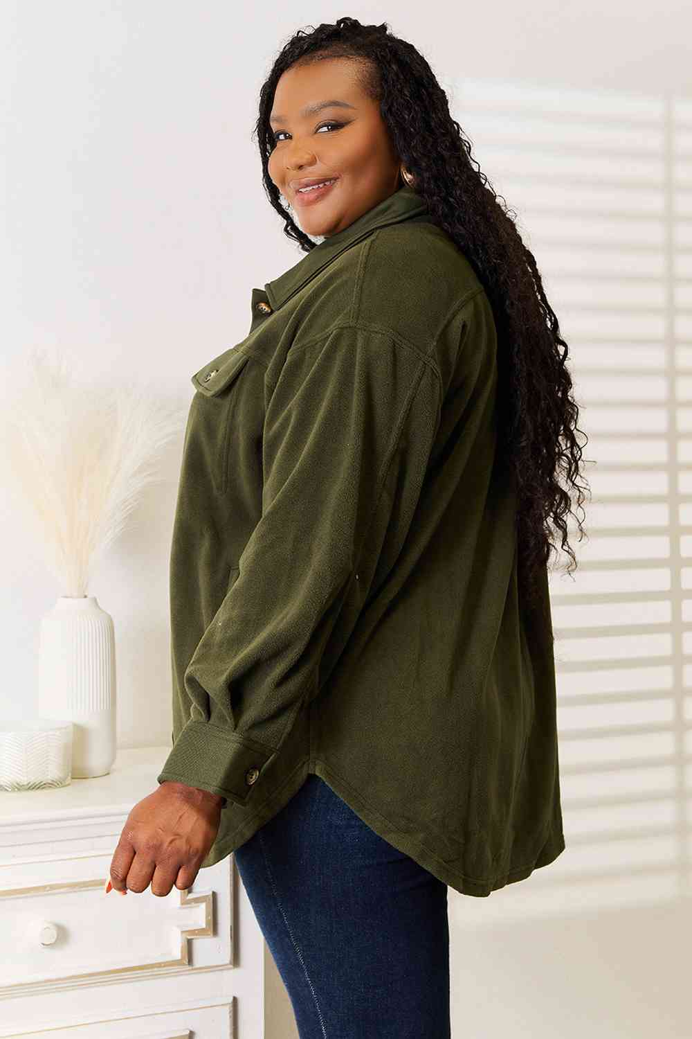 Keeping It Cozy Button Down Shacket-Army Green Army Green Shackets by Vim&Vigor | Vim&Vigor Boutique