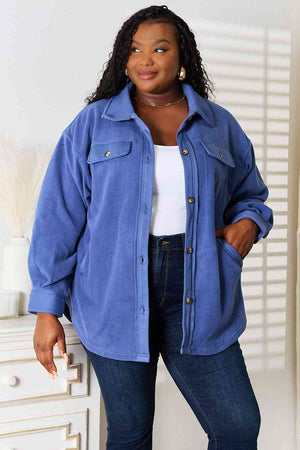 Keeping It Cozy Button Down Shacket-Dusty Blue Dusty Blue Shackets by Vim&Vigor | Vim&Vigor Boutique