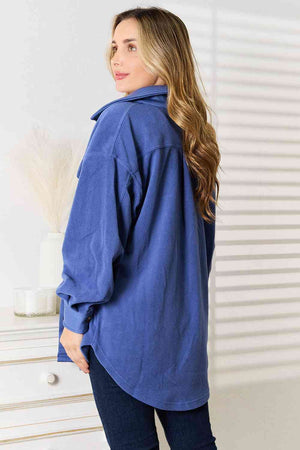 Keeping It Cozy Button Down Shacket-Dusty Blue Dusty Blue Shackets by Vim&Vigor | Vim&Vigor Boutique