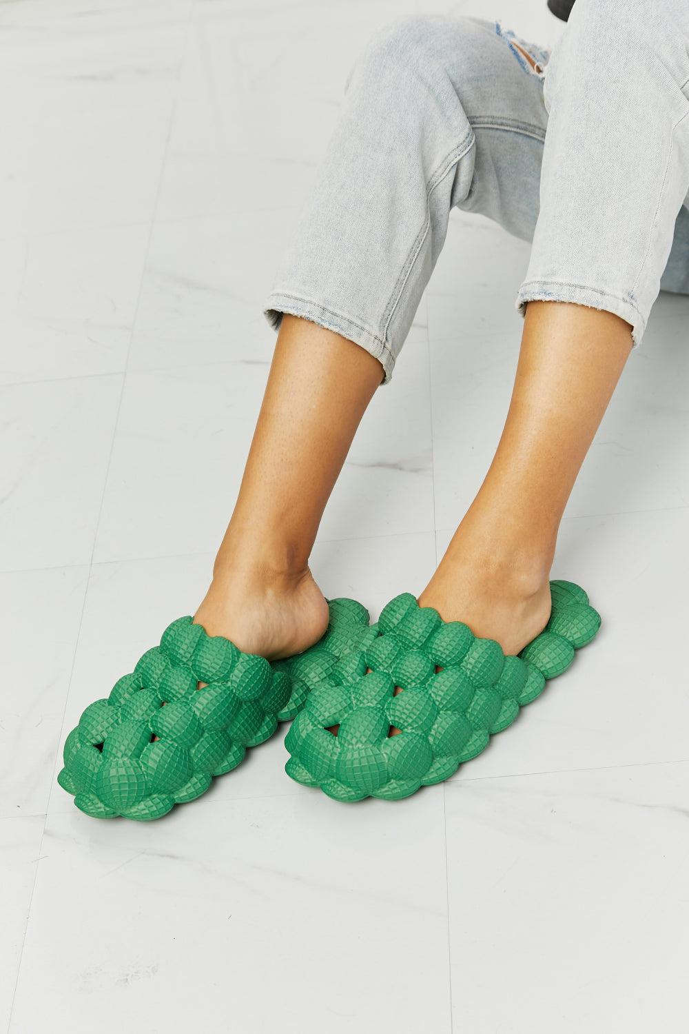 Laid Back Bubble Slides-Green Mid Green Bubble Slides by Vim&Vigor | Vim&Vigor Boutique