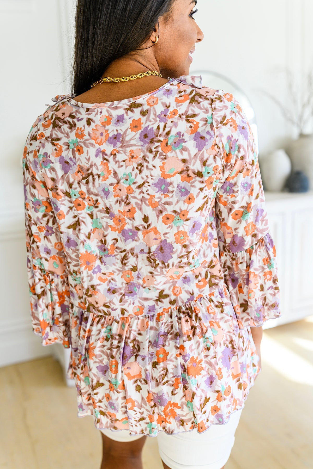 Let's Go Boho Floral Babydoll Top 3/4 Sleeve Top by Vim&Vigor | Vim&Vigor Boutique