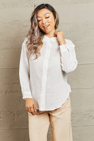 Lets Go Out Lightweight Button Down Top White Long Sleeve Top by Vim&Vigor | Vim&Vigor Boutique