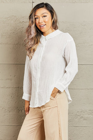 Lets Go Out Lightweight Button Down Top White Long Sleeve Top by Vim&Vigor | Vim&Vigor Boutique