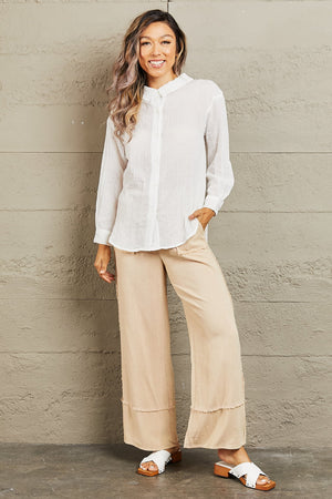 Lets Go Out Lightweight Button Down Top White Long Sleeve Top by Vim&Vigor | Vim&Vigor Boutique