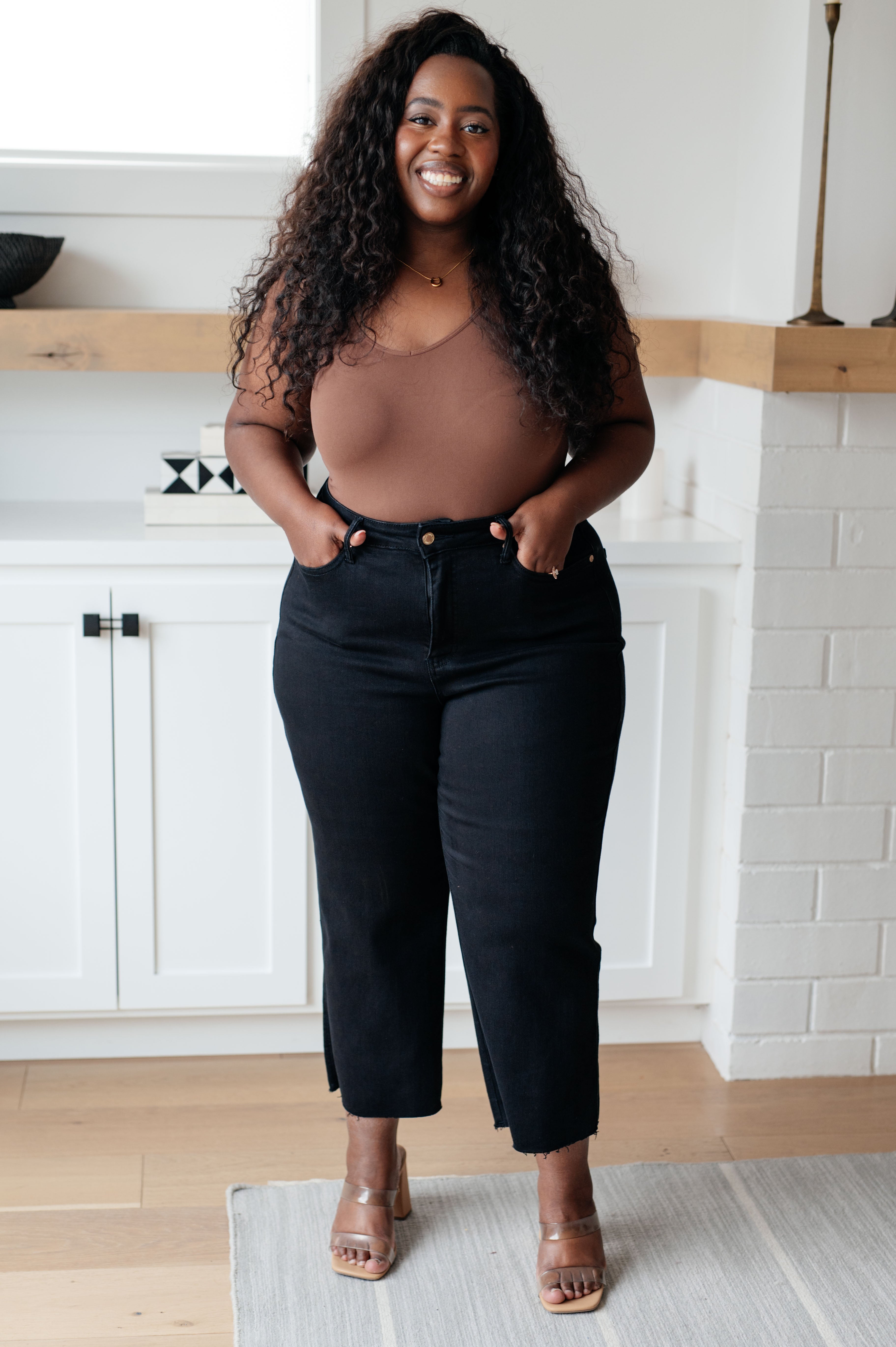 Lizzy High Rise Control Top Wide Leg Crop Jeans in Black High Rise Control Top Wide Leg Crop Jeans by Vim&Vigor | Vim&Vigor Boutique