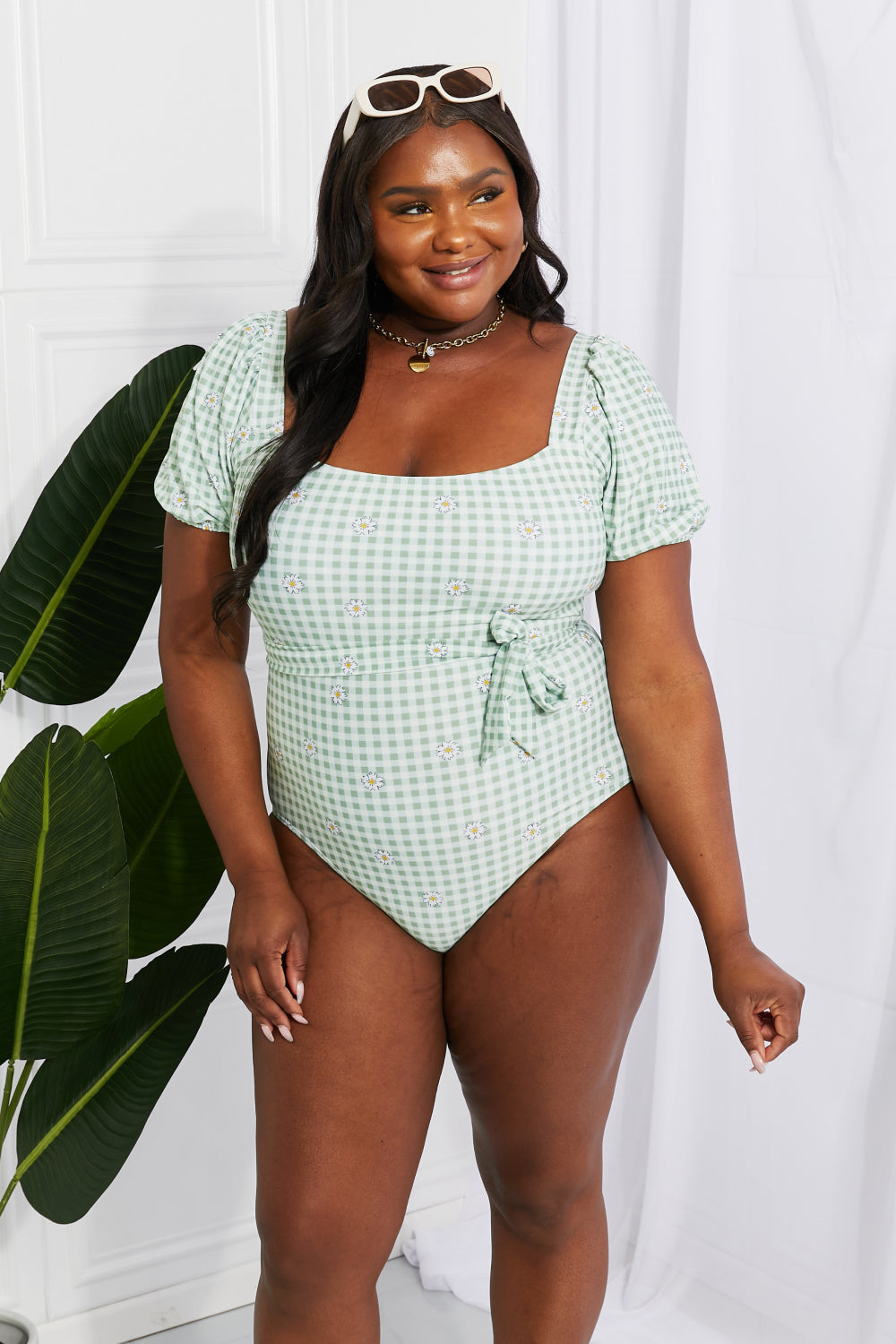 Marina West Swim Salty Air Puff Sleeve One-Piece in Sage Gum Leaf Swimwear by Vim&Vigor | Vim&Vigor Boutique