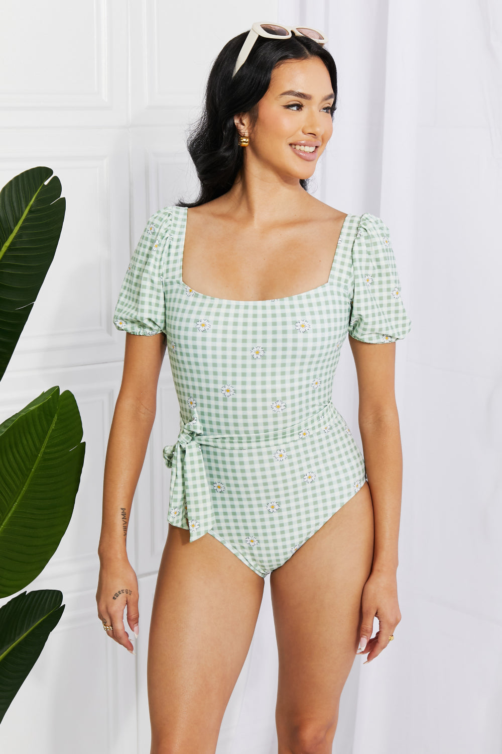 Marina West Swim Salty Air Puff Sleeve One-Piece in Sage Gum Leaf Swimwear by Vim&Vigor | Vim&Vigor Boutique