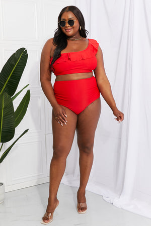 Marina West Swim Seaside Romance Ruffle One-Shoulder Bikini in Red Scarlett Swimwear by Vim&Vigor | Vim&Vigor Boutique