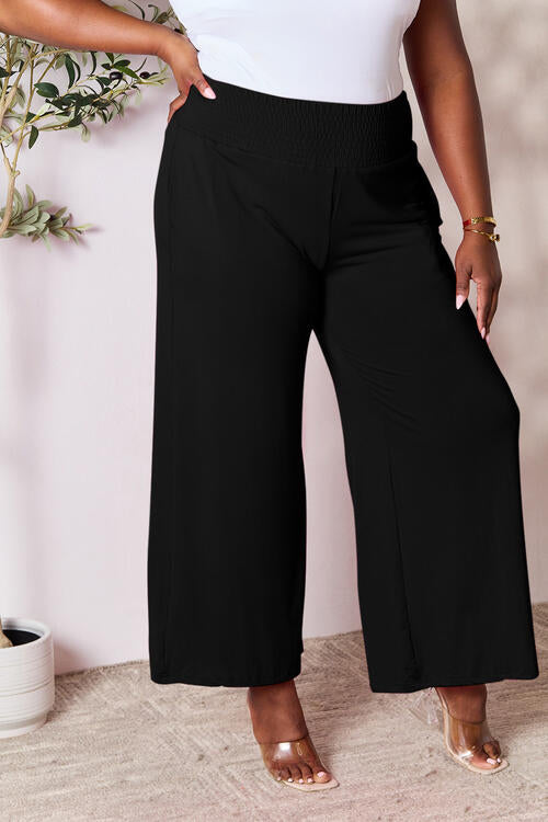 More Than One Smocked Wide Waistband Wide Leg Pants Black S Wide Leg Pants by Vim&Vigor | Vim&Vigor Boutique