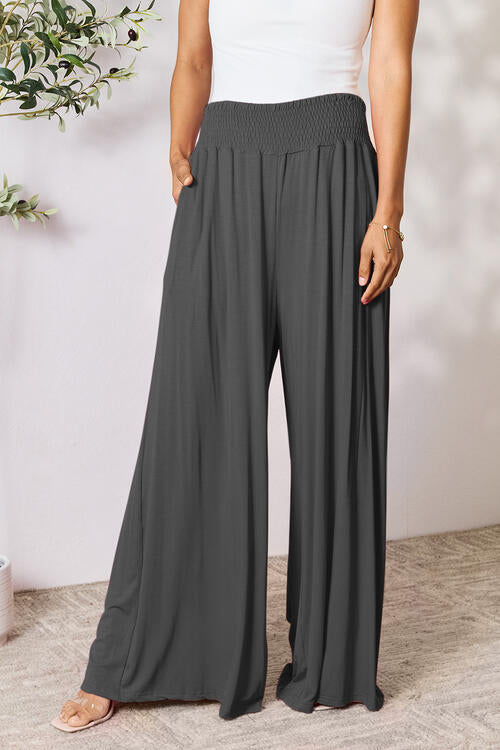 More Than One Smocked Wide Waistband Wide Leg Pants Charcoal S Wide Leg Pants by Vim&Vigor | Vim&Vigor Boutique