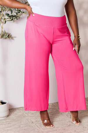 More Than One Smocked Wide Waistband Wide Leg Pants Hot Pink S Wide Leg Pants by Vim&Vigor | Vim&Vigor Boutique