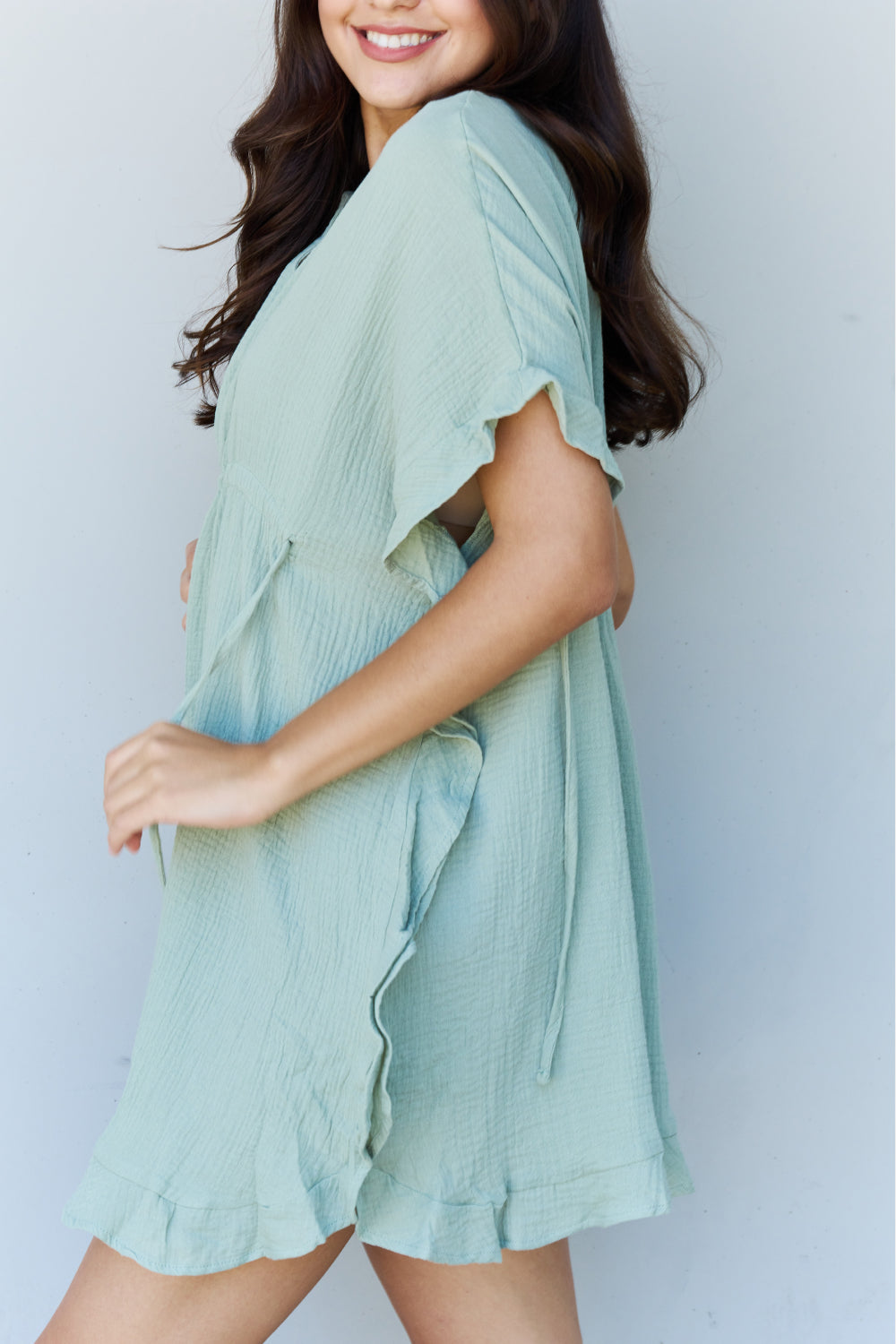 Next Time Around Ruffle Hem Dress-Light Sage Light Sage Mini Dresses by Vim&Vigor | Vim&Vigor Boutique