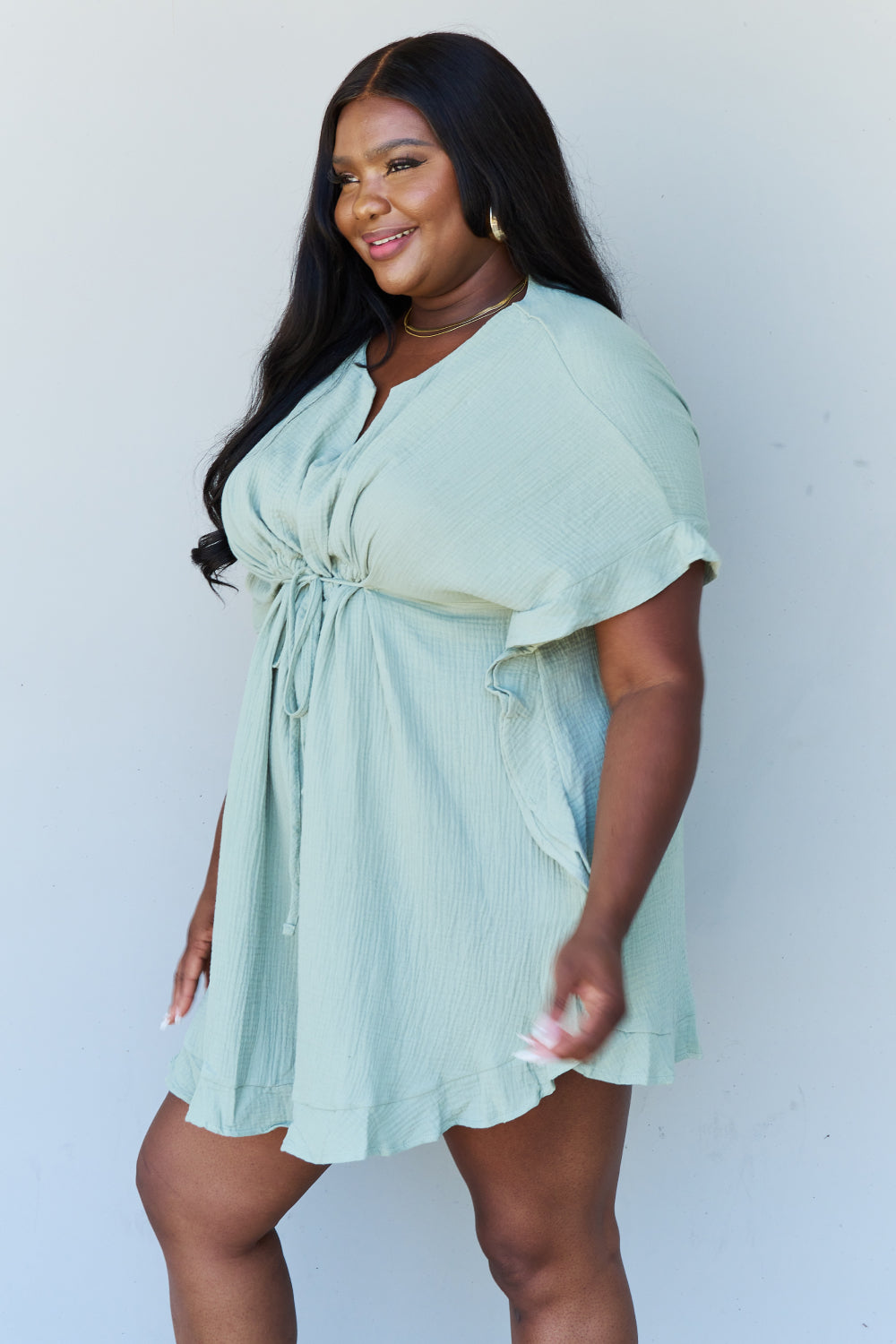 Next Time Around Ruffle Hem Dress-Light Sage Light Sage Mini Dresses by Vim&Vigor | Vim&Vigor Boutique