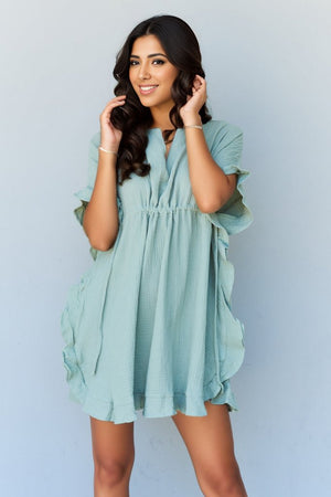 Next Time Around Ruffle Hem Dress-Light Sage Light Sage Mini Dresses by Vim&Vigor | Vim&Vigor Boutique