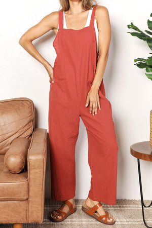 So Ready Wide Leg Overalls with Front Pockets Red Orange Jumpsuits by Vim&Vigor | Vim&Vigor Boutique