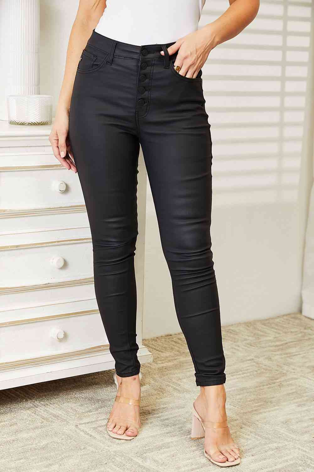 Some Like It Hot High Rise Black Coated Ankle Skinny Jeans Black High-waisted Coated Skinny Ankle Jeans by Vim&Vigor | Vim&Vigor Boutique