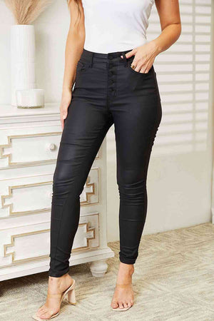 Some Like It Hot High Rise Black Coated Ankle Skinny Jeans Black High-waisted Coated Skinny Ankle Jeans by Vim&Vigor | Vim&Vigor Boutique