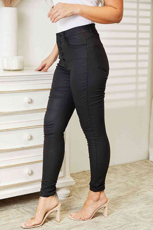 Some Like It Hot High Rise Black Coated Ankle Skinny Jeans Black High-waisted Coated Skinny Ankle Jeans by Vim&Vigor | Vim&Vigor Boutique