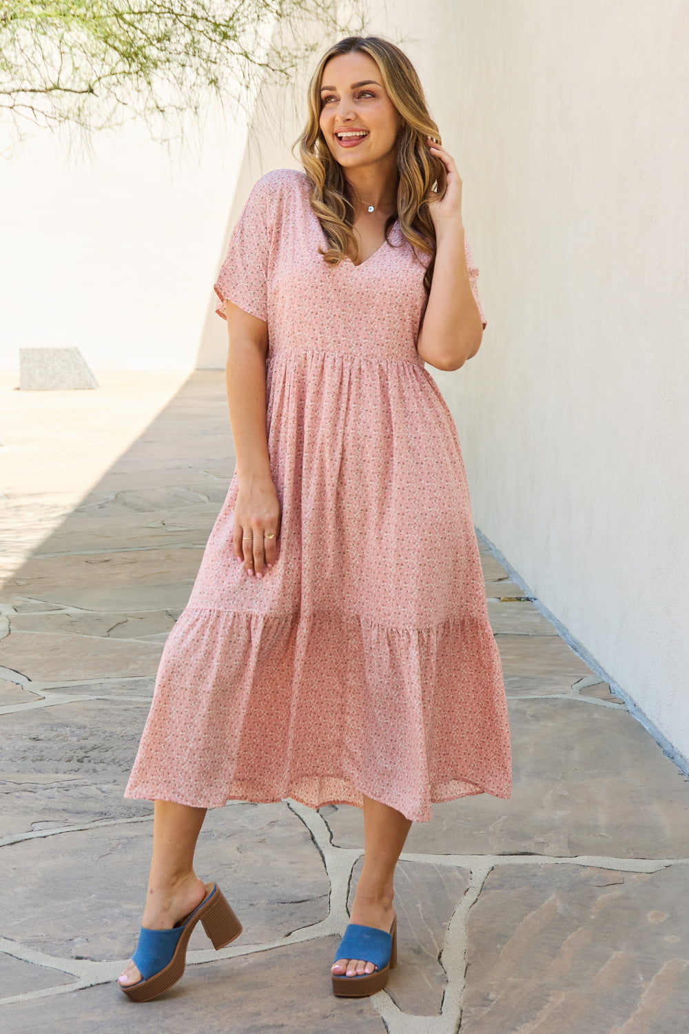 Spring Baby Kimono Sleeve Midi Dress-Peach Peach Dresses by Vim&Vigor | Vim&Vigor Boutique