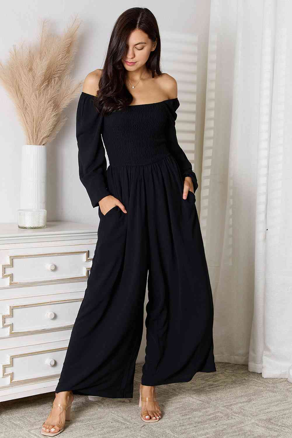 Square Biz Wide-Leg Jumpsuit with Pockets Black Wide Leg Jumpsuit by Vim&Vigor | Vim&Vigor Boutique