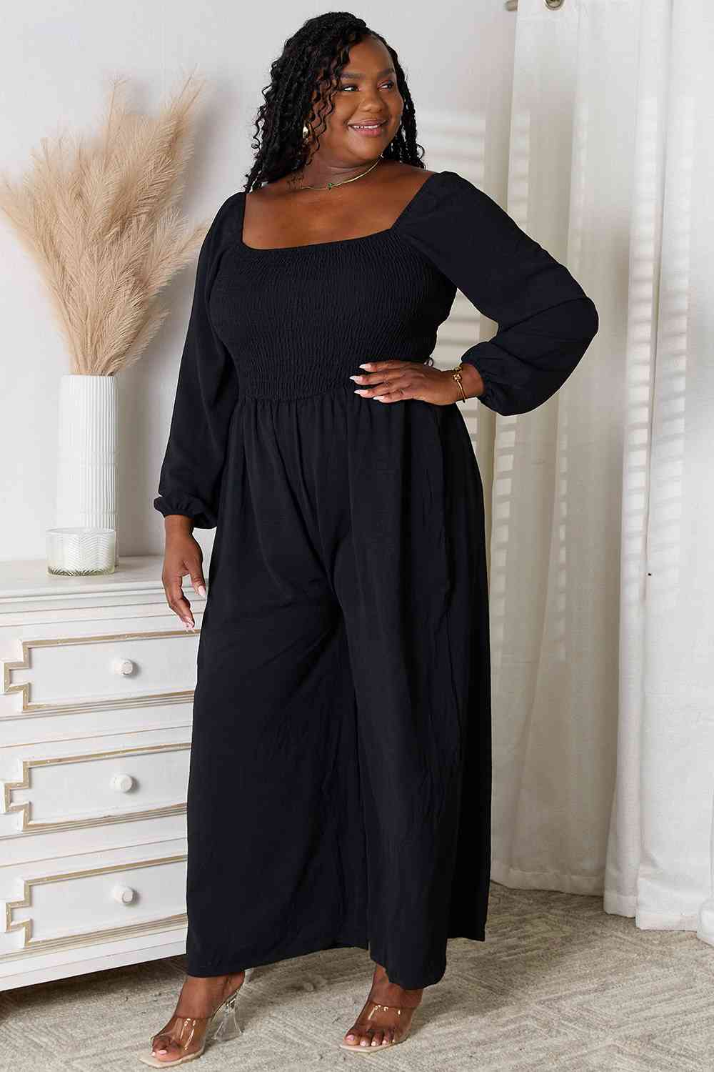 Square Biz Wide-Leg Jumpsuit with Pockets Black Wide Leg Jumpsuit by Vim&Vigor | Vim&Vigor Boutique