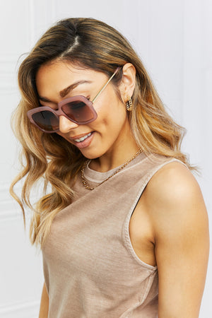 Square Metal-Plastic Hybrid Temple Sunglasses Tan One Size Sunglasses by Vim&Vigor | Vim&Vigor Boutique