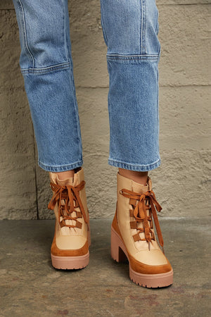 Step By Step Lace Up Lug Booties Tan Lace-up Lug Booties by Vim&Vigor | Vim&Vigor Boutique