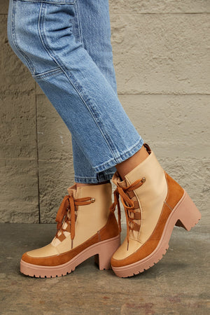 Step By Step Lace Up Lug Booties Tan Lace-up Lug Booties by Vim&Vigor | Vim&Vigor Boutique