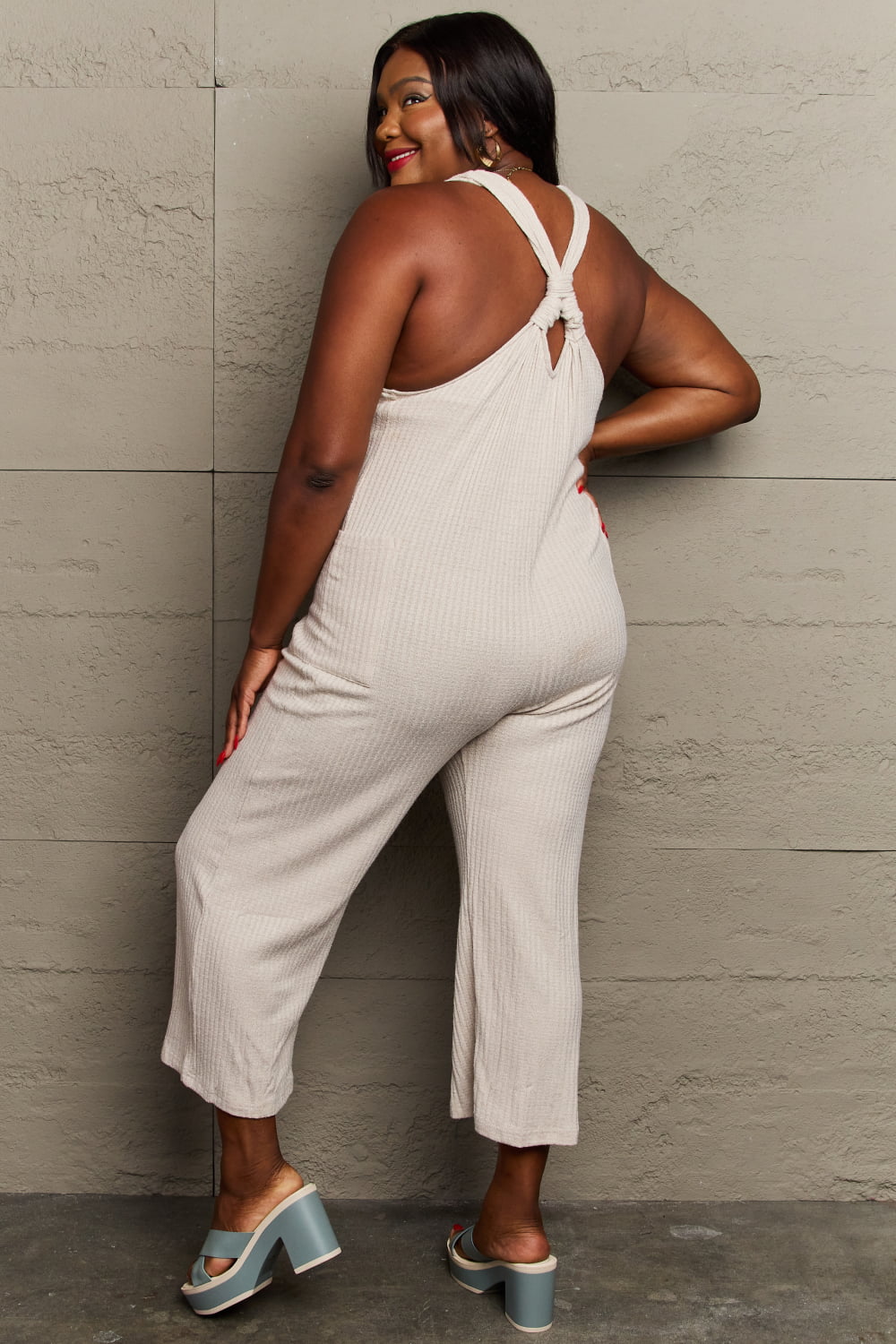 Twisted Over You Rib Knit Jumpsuit-Beige Beige Jumpsuits by Vim&Vigor | Vim&Vigor Boutique