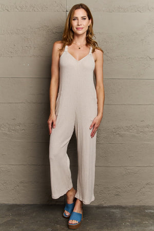 Twisted Over You Rib Knit Jumpsuit-Beige Beige S Jumpsuits by Vim&Vigor | Vim&Vigor Boutique