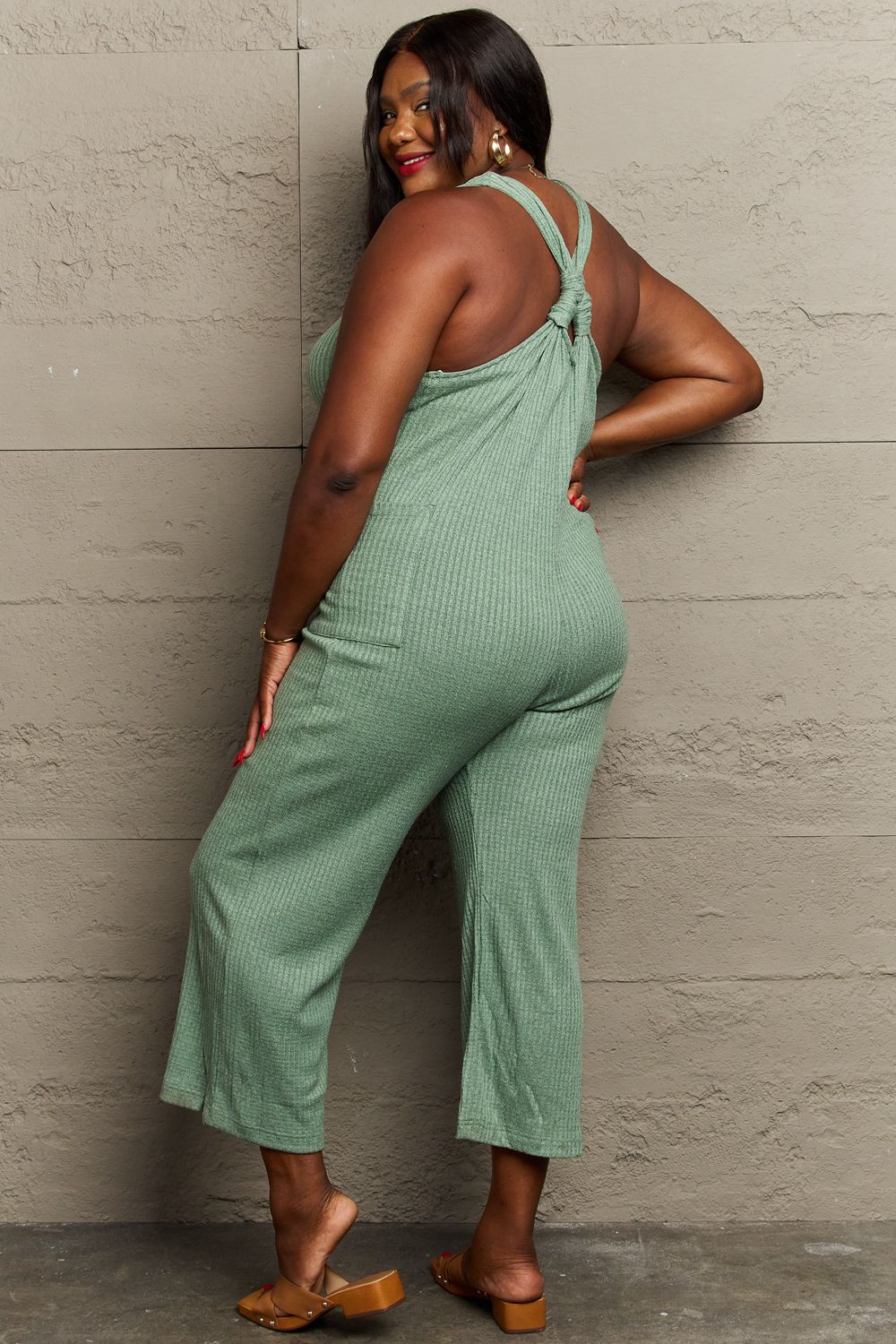 Twisted Over You Rib Knit Jumpsuit-Sage Sage Jumpsuit by Vim&Vigor | Vim&Vigor Boutique