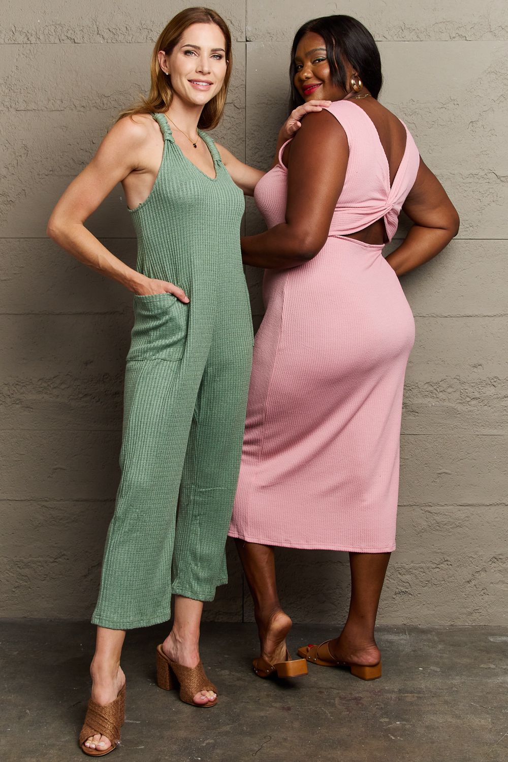 Twisted Over You Rib Knit Jumpsuit-Sage Sage Jumpsuit by Vim&Vigor | Vim&Vigor Boutique