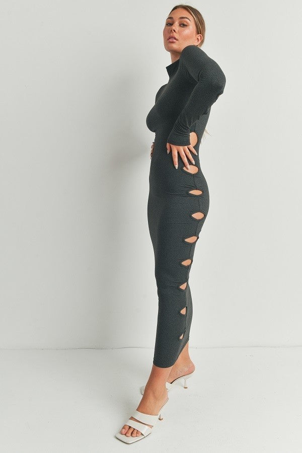 Wicked Minds Cutout Detail Maxi Dress Heather Charcoal Cut-Out Maxi Dress by Vim&Vigor Boutique | Vim&Vigor Boutique