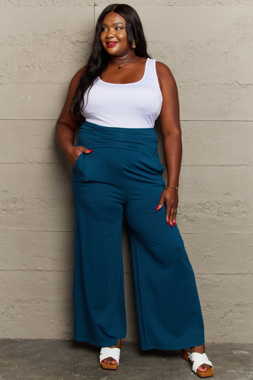 Wish You The Best High Waisted Palazzo Pants Deep Teal Palazzo Pants by Vim&Vigor | Vim&Vigor Boutique