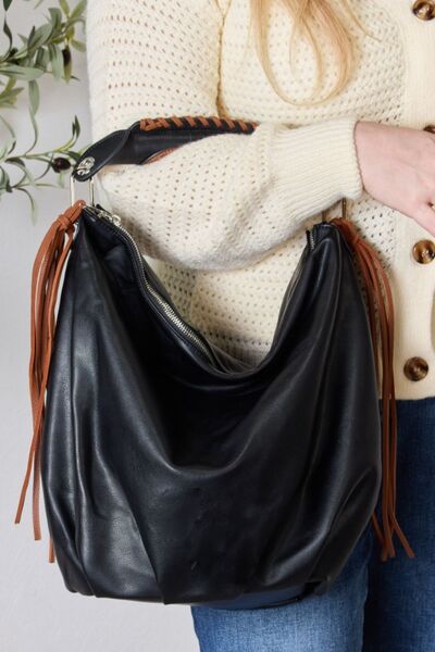 Hanging Out Fringe Detail Contrast Handbag